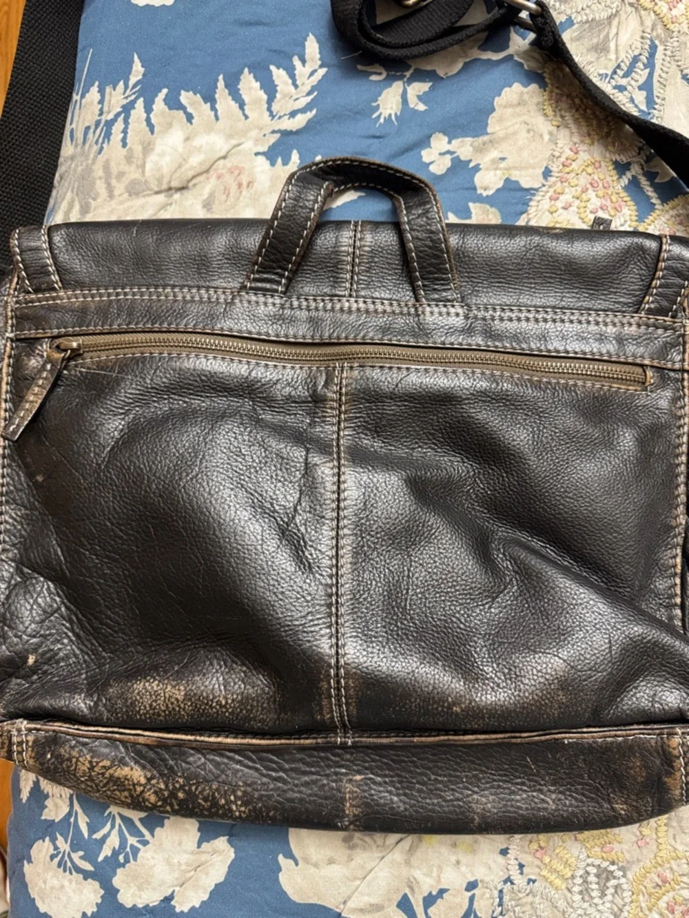 Black Rivet Distressed Black Leather Messenger Bag for Men